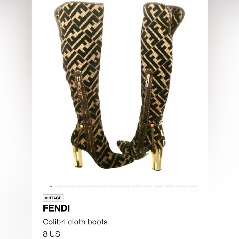 Fendi Logo Monogram Geometric Pattern Velvet Cloth OTK Boots in Black Gold